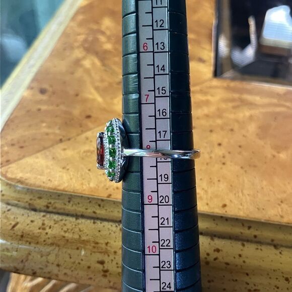 Natural Red Garnet Chrome Diopside Sterling Silver Ring - Picture 8 of 9